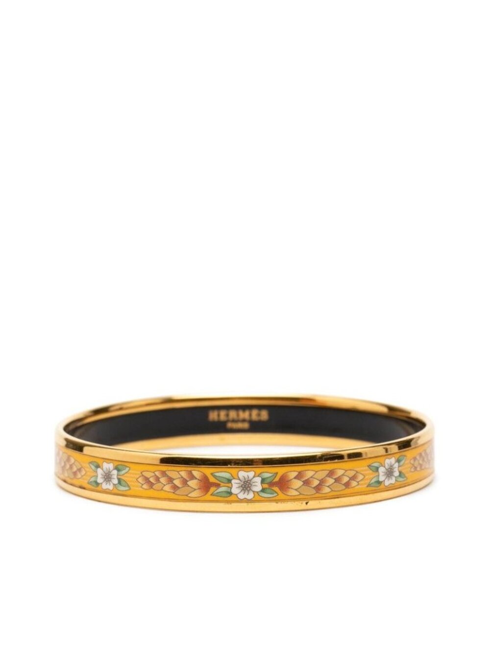 Hermes Enamel PM Cloisonne Flower Bangle Gold Plated Bracelet